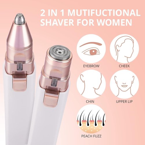Eyebrow Facial Hair Remover for Women: Rechargeable 2 in 1 Face Shavers and Eyebrow Trimmer - Painless Electric Hair Removal Device for Face Eyebrows Lips Peach Fuzz with Light