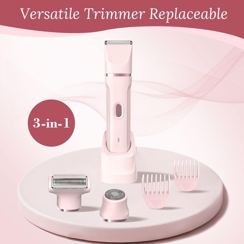 Bikini Trimmer for Women，Electric Body Hair Trimmer, 3 in 1 Wet/Dry Shaver Groomer, Replaceable Ceramic Blade Heads, Electric Razors for Women Legs, Bikini Shaver