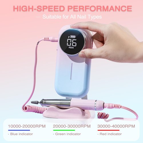 Electric Nail Drill with Magnetic Base, Professional Nail File Kit for Thick Toenails & Callus Removal – 40000RPM Powerful Grinder for Acrylic, Pedicure, Manicure – Cordless, Rechargeable