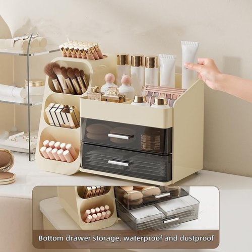 Covzoe Large Makeup Organizer with Drawers, Spacious Cosmetics Display Case with Brush Holder for Vanity, Skin Care Storage Solution for Lipstick Eyeshadow Palettes Beauty Essential Bathroom