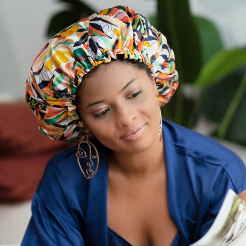 Glow By Daye Satin Bonnet, Double-Layered and Adjustable Satin Sleep Cap, Extra Large, Reversible, Empress of The Sun