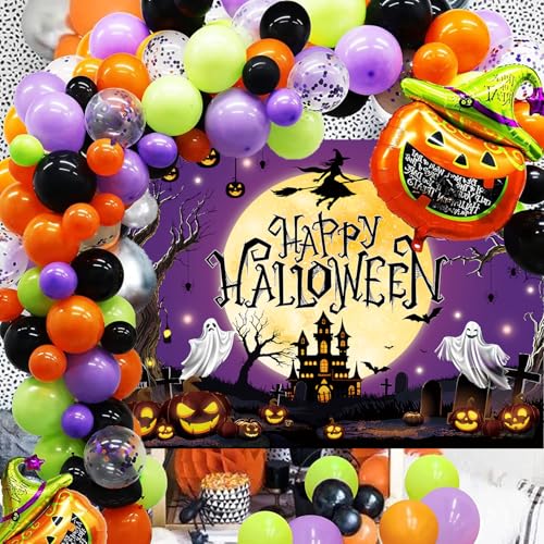 Halloween Backdrop Purple Moon Night Witch Castle Pumpkin Graveyard 8x6FT - Kids & Adults Party Decoration