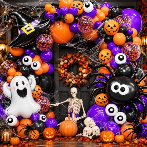 Halloween Balloon Garland Arch Kit with 156pcs Spooky Decorations