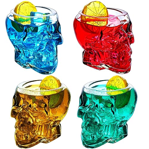 Skull Glass Cups Set - 4 Pieces 12 oz Halloween Wine Glasses