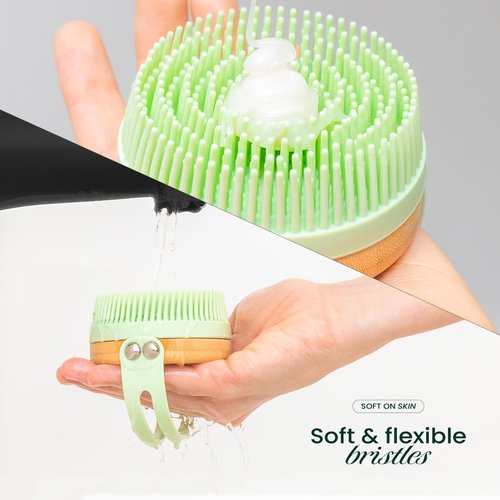 Apex Peak Silicone Body Scrubber – Gentle Exfoliating Shower Brush with Bamboo Handle for Men & Women, Quick-Drying Bath Brush, Travel-Friendly Body Wash Scrubber