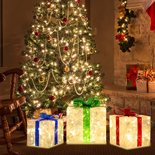 Large 8.5x7x6 Inch Lighted Gift Boxes Set of 3 - 70 LED Flashers Christmas Decor - Variation of THIS listing
