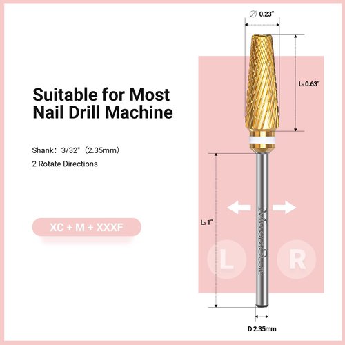 MelodySusie Upgrade 5 in 1 Nail Drill Bits, 3/32'' Carbide Tungsten Multi-function Mixed Sizes Edition, Suitable for Manicure Pedicure Cuticle Gel Polishing, Professional Advanced Bits, Series Bit X