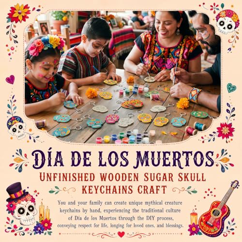 Día De Los Muertos Skull Keychain Craft Kit - 24 Sets with Paint & Accessories (Variation: 24 / Día De Los Muertos Skull)