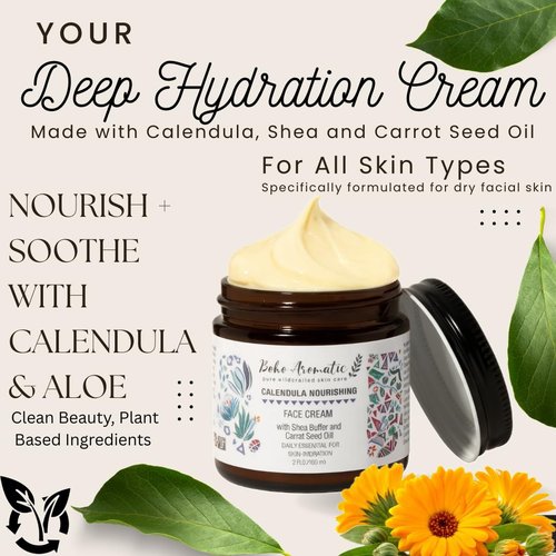 Boho Aromatic Calendula Nourishing Face Cream for Dry Skin, Natural & Organic Facial Cream, Hydrating and Moisturizing skin care product, Vegan Face Cream, calendula face cream, Facial Moisturizer
