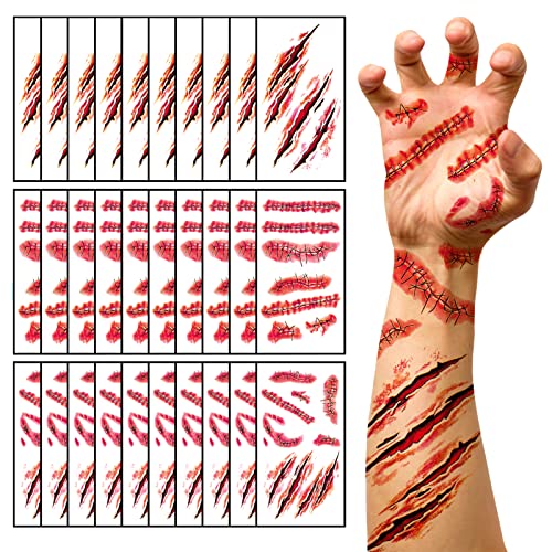 Halloween Fake Wound & Scar Tattoos - Horror Makeup Sheets with Variation Halloween Horror Scar
