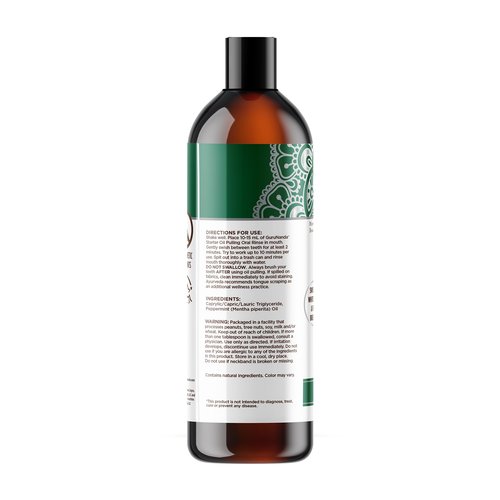 GuruNanda Starter Pulling Oil Mouthwash for Natural Teeth Whitening, Coconut and Peppermint Oil for Fresh Breath & Happy Gums, Alcohol-Free, 8 Oz