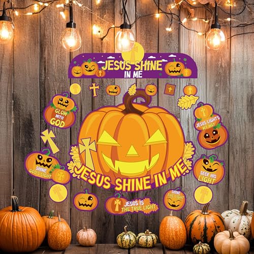 Halloween Religious Car Decorations Banner Kit with Pumpkin & Cross Backdrops