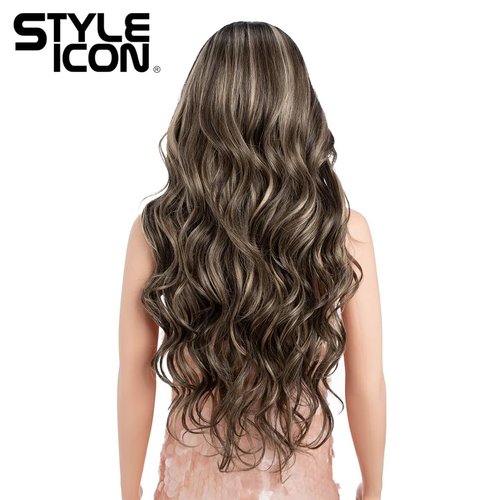 Style Icon Highlight Blonde Long Wavy Wig for Women Middle Part Curly Wavy Wig Natural Looking Synthetic Heat Resistant Fiber Wig for Daily Party Use (28 Inches, NTPDHL1B/8/26R)