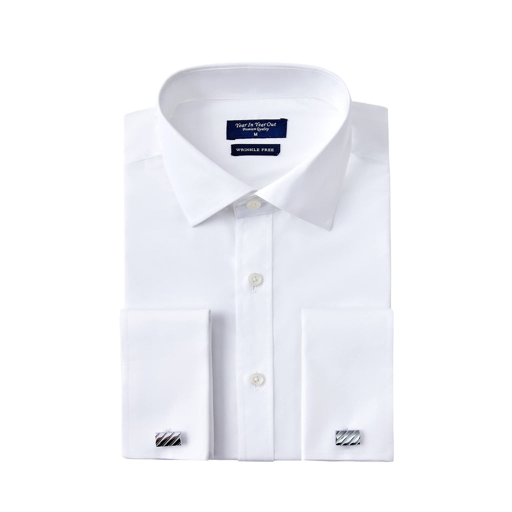 Year In Year Out French Cuff Wrinkle Free Dress Shirt for Men Regular Fit Long Sleeve Wrinkle Resistant Shirt(White 175A,L)