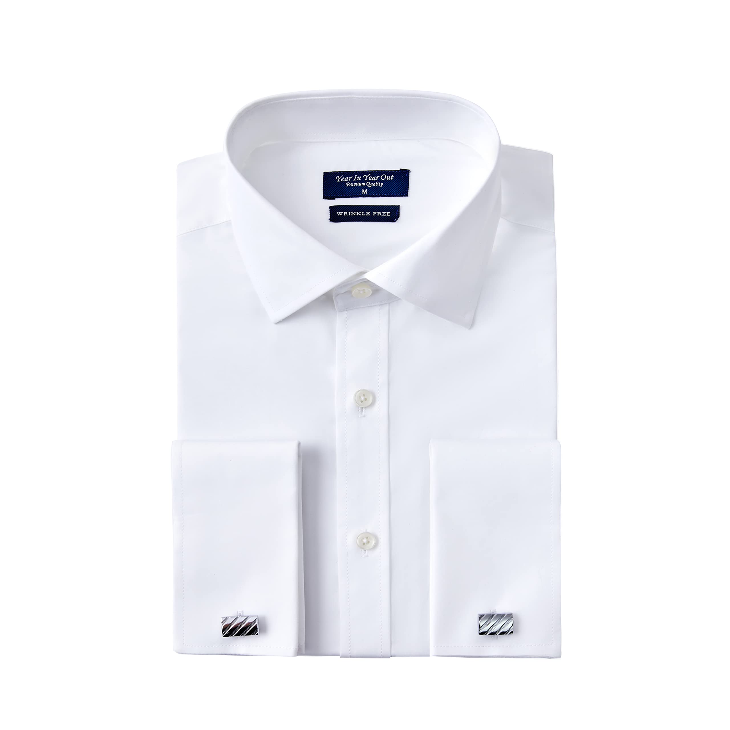 Year In Year Out French Cuff Wrinkle Free Dress Shirt for Men Regular Fit Long Sleeve Wrinkle Resistant Shirt(White 175A,L)