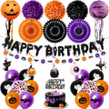 Halloween Birthday Party Decorations Set - Black, Orange & Purple Festive Decor