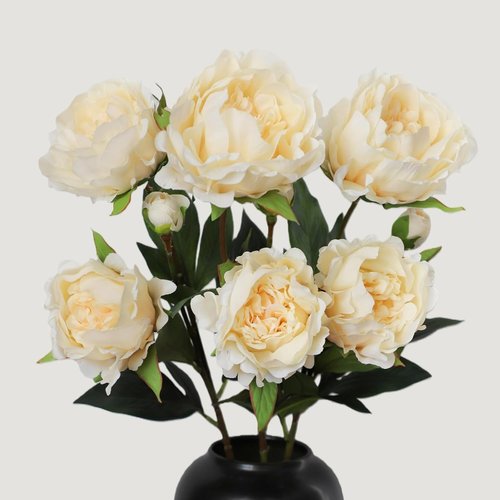 KBREE Artificial Peonies - Lifelike Real Touch Flowers, 25.2" Cream White Stems for Bouquets & Arrangements