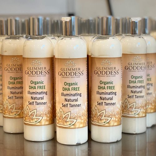 Glimmer Goddess Organic DHA-Free Self Tanning Lotion – Natural Sunless Tanner with Erythrulose, Aloe Vera, Shea & Cocoa Butter – Vegan & Cruelty Free Moisturizing Bronzing Lotion