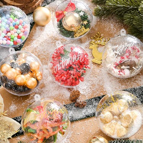 24 Clear Plastic Fillable Christmas Ornaments 3.15 Inch for DIY Crafts & Decorations