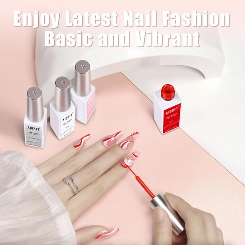 Gel Polish Nail Art Liner Set,10ml,8 Colors Nail Design Paint for Swirl Nail Built with Thin Nail Art Brush in Bottle Art Design Nail Salon DIY