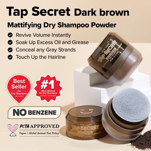 I DEW CARE Biotin Clarifying Dry Shampoo - Strengthening & Volumizing Powder for Dark Brown Hair | Travel Size 0.24 Oz