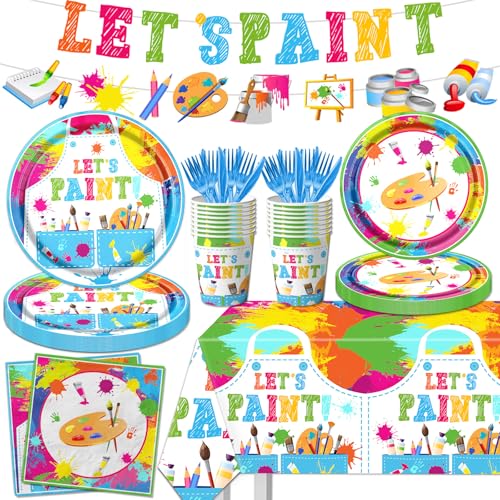 Art Paint Party Supplies Set 142 Pcs Art Theme Tableware & Decorations - Variation of Art Paint