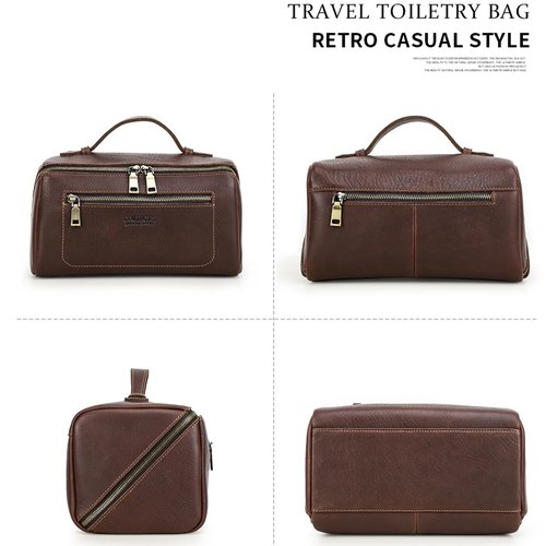 CONTACTS Full Grain Leather Travel Toiletry Bag for Men Large Wash Bag with Handle Bathroom Shaving Dopp Kit Toiletries Organizer Vintage Cosmetic Bag