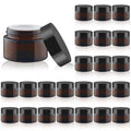 24 Pcs Amber Glass Jars Round Small Glass Jars Empty Refillable Cosmetic Containers with Inner Liners & Black Lids for Make Up Sample Powder Cream Lotion Spice - 30g/1oz