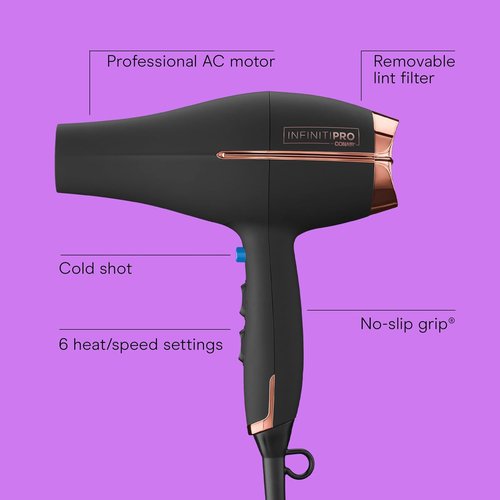 INFINITI PRO by CONAIR Hair Dryer - 1875W Ceramic Blow Dryer with Diffuser & Concentrator | 3 Heat Settings, Black