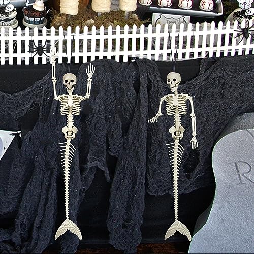 33-Inch Poseable Mermaid Skeleton Halloween Decoration - Hanging Spooky Scene Prop