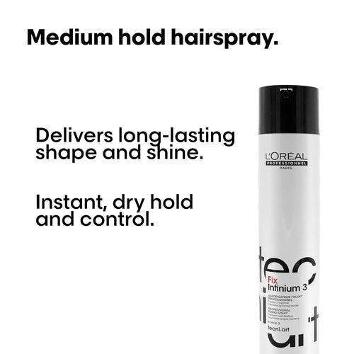 L'Oréal Professionnel Paris Fix Infinium 3 Hairspray - Medium Hold for Lasting Shape & Shine