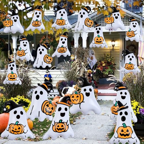 Halloween Inflatable Ghost Balloons Set - 18 Pieces for Haunted House & Yard Decor - White Variation