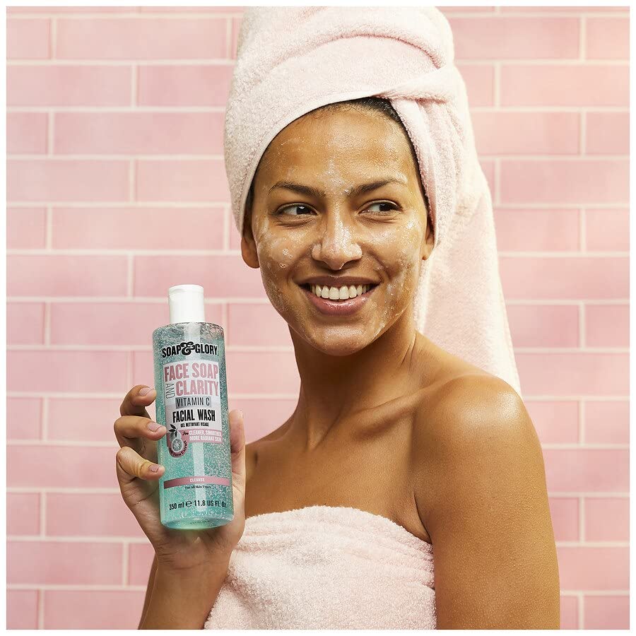 Soap & Glory Vitamin C Brightening Facial Cleanser - 3-in-1 Foaming Face Wash & Makeup Remover - Deep Cleansing & Hydrating for Radiant Skin (11.8 fl oz)