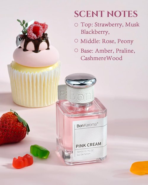 **Pink Cream Eau de Parfum for Women - Long-Lasting 1.7 oz Spray with Strawberry, Rose, Praline & Musk Notes**