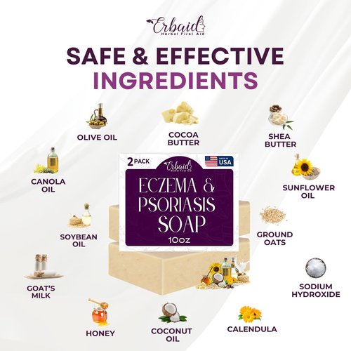 Eczema Soap Bar for Face and Body – All Natural Dermatitis, Psoriasis Treatment for Dry Itchy Sensitive Skin Relief – Gentle Detoxifying, Healing, Anti-Itch, Oatmeal Goat Milk Wash for Kids, & Adults