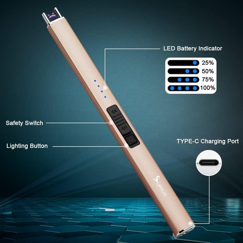SUPRUS Electric Lighter - Windproof Flameless USB Rechargeable with Safety Lock | Champagne Gold