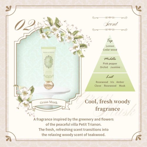 Maison de MilleFee Airy Hand Cream, 1.1 oz (30 g), Souffle, Texture, Moisturizing, Non-stick, Gift (30g, 02 Grass Musk)