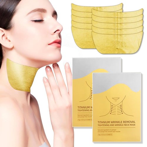Regine Switzerland Anti-Aging Neck Mask Patches - Golden Collagen & Hyaluronic Acid for Wrinkles | Deep Moisturizing & Firming Treatment | Adjustable Wrap for All Skin Types, 1 Pack (2)