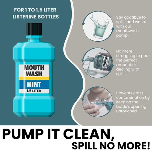2-Pack Mouthwash Dispenser Pumps Compatible with 1 to 1.5 Liter Listerine Bottles, White, Mouthwash Pump Dispenser