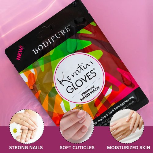 Bodipure Premium Hand Mask Keratin Gloves | Moisturizing Gloves for Dry Hands & Nail-Strengthening & Cuticle Softening | Spa Experience at Home | Chemical Free & For All Skin Types | 12 Pairs