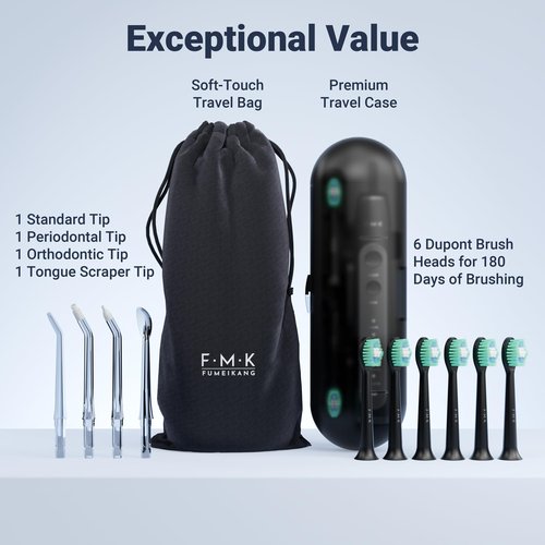 FUMEIKANG Water Flosser & Electric Toothbrush for Adults Oral Irrigator & Sonic Toothbrush 2-1 Oral Clean Kit (Black)