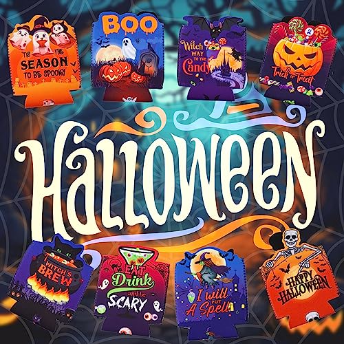 Halloween Can Cooler Sleeves 24 Pack - Shaped Neoprene Drink Insulators for 12 oz Cans & Bottles
