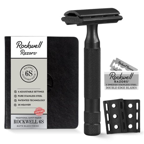 Rockwell Razors 6S Adjustable Black Stainless Steel Safety Razor - Custom Shaves With 6 Settings & 5 Recyclable Blades