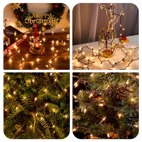 Warm White Christmas Lights with Brown Wire - 100 Count, 21ft, Connectable