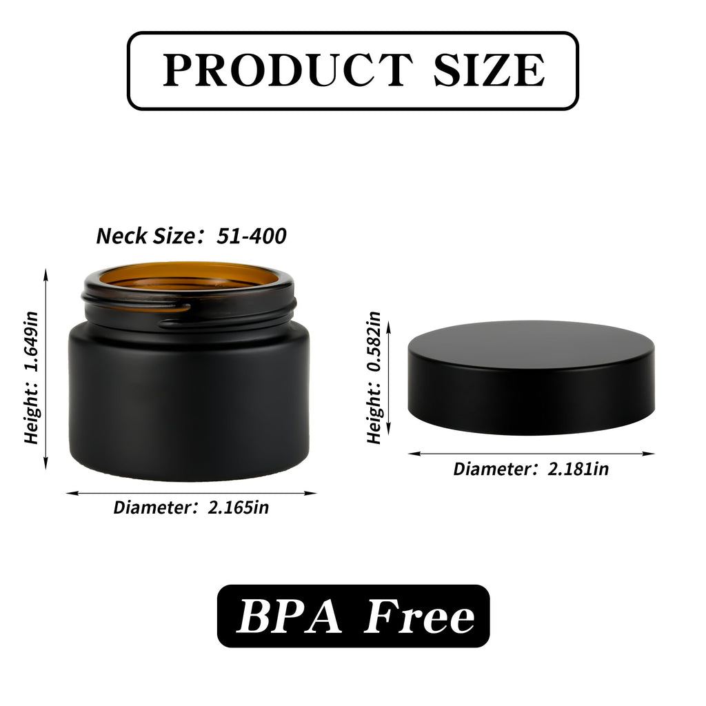 YONKAN 2 oz Reusable Black Glass Container Jars 24 Pack with Wide-mouth Leak Proof Cap and Inner Pull-On Lid for Travel Storage Makeup, Face Creams, Body Lotions, DIY Crafts or Others