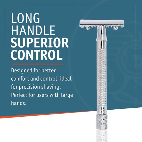 MERKUR 25C Double Edge Safety Razor - Bright Chrome Open Comb Design, Long Handle, Plastic-Free
