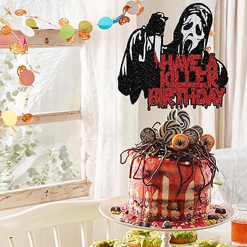 Halloween Bloody Theme Cake Topper - Killer Party Decorations with Glitter - Variation: Death Killer