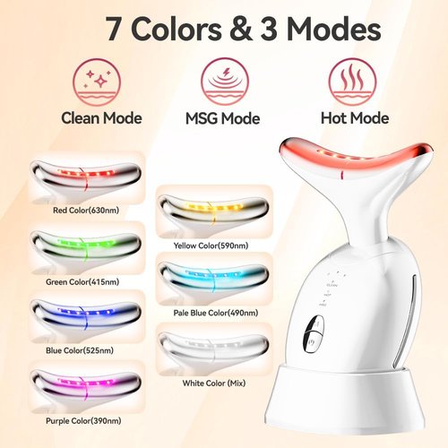 7 Color Facial Massager for Face and Neck, Portable Face Sculpting Tool with Vibration (White)