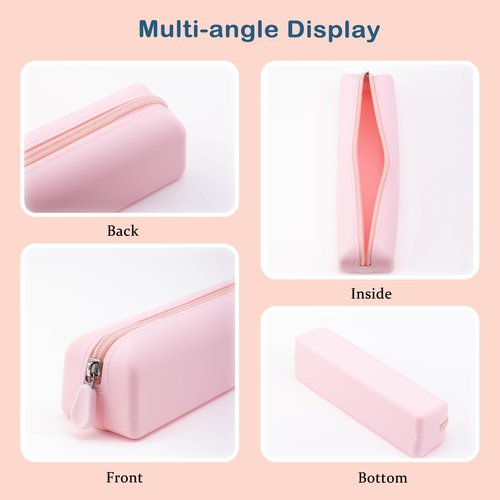 RSRSLEII Cute Silicone Makeup Brush Holder, Soft Portable Cosmetic Brush Bag with Zipper, Travel Makeup Brush Case(01Lightpink)