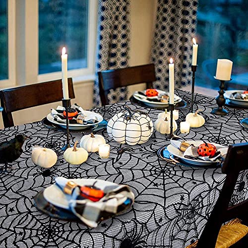 Halloween Black Lace Tablecloth 2 Pack - 54x72 Inch Spider Cobweb Design, Rectangular